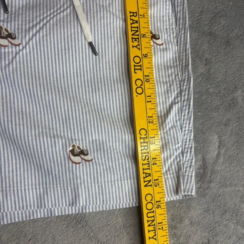 Polo Ralph Lauren Shorts Men XL Blue Seersucker Striped Saddle Shoe Embroidered